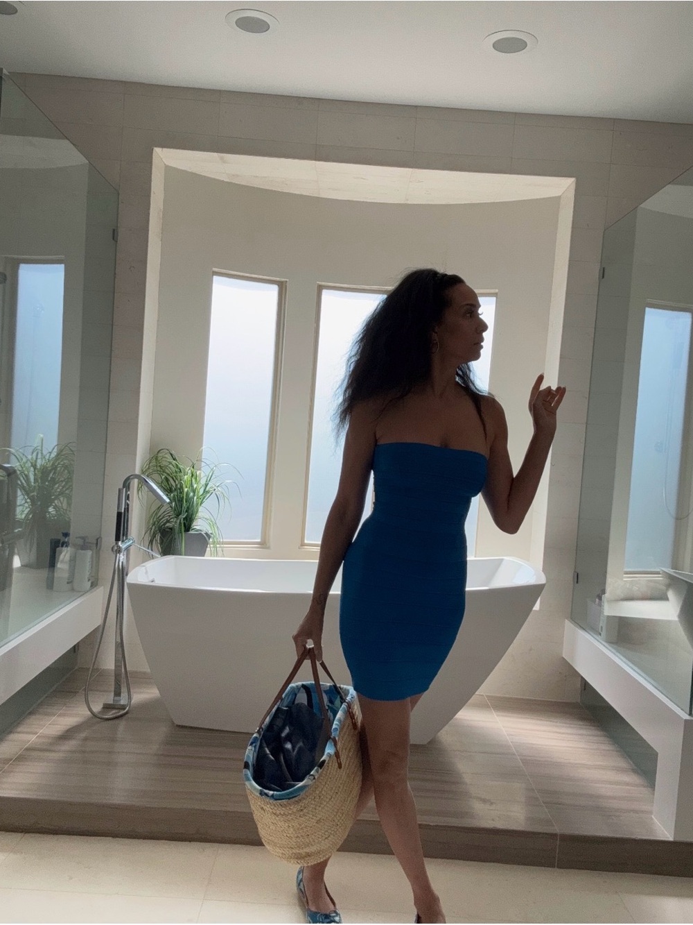 Herve Leger Strapless Bandage Mini Dress in Blue